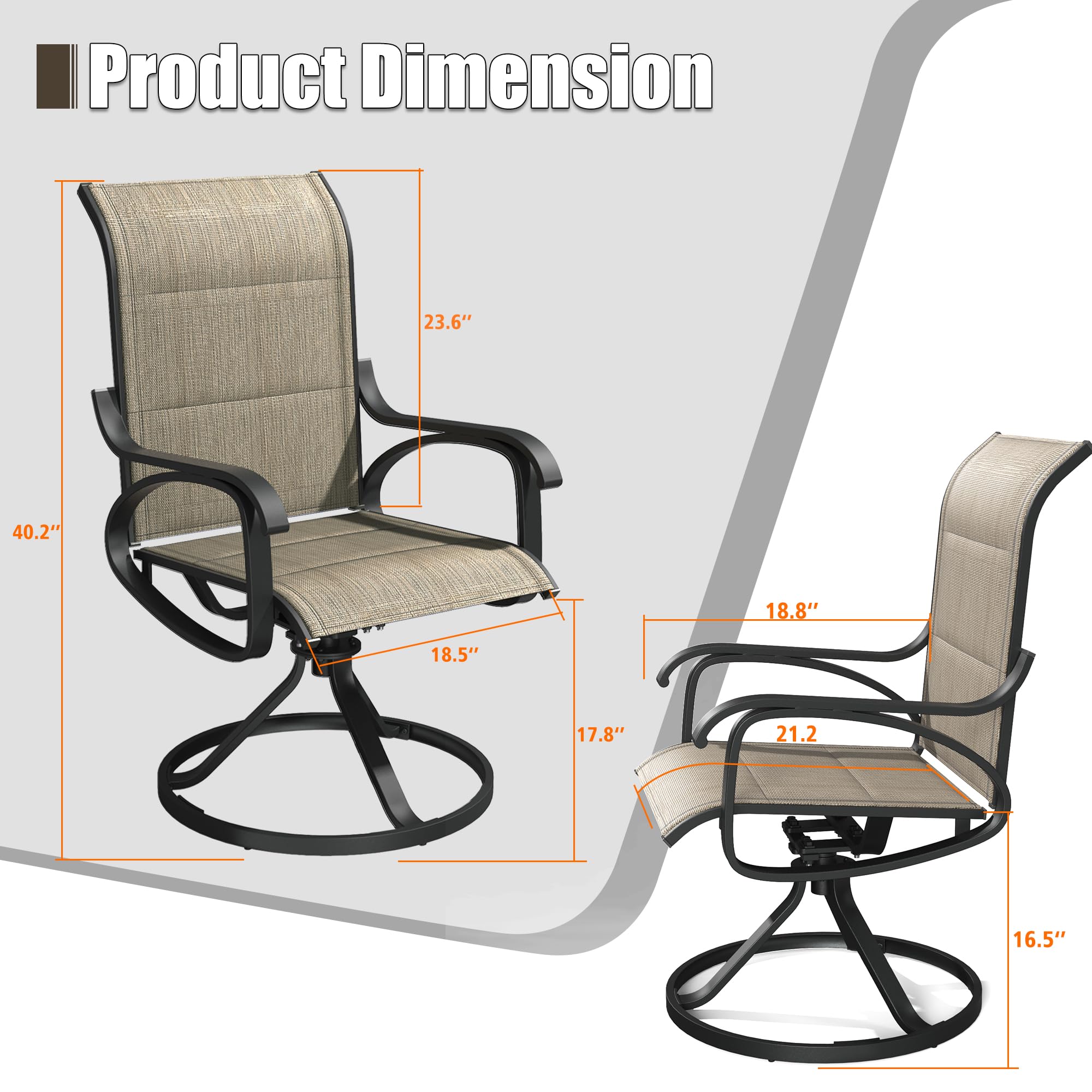2pk Patio Swivel Padded Sling Chairs