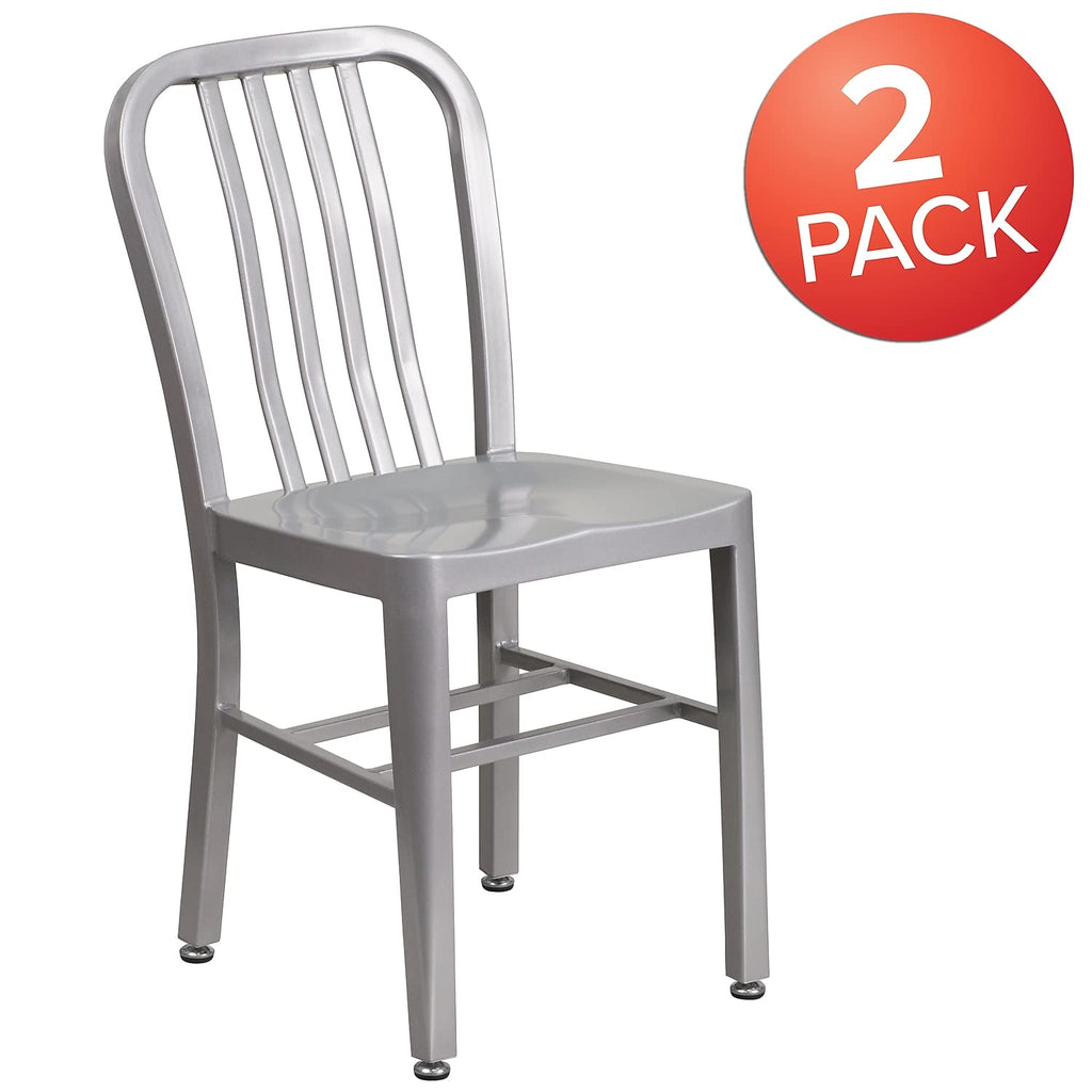 TEISURE Modern Metal Dining Chairs, Commercial-Grade Galvanized Steel Restaurant Chairs, Set of 2, Silver