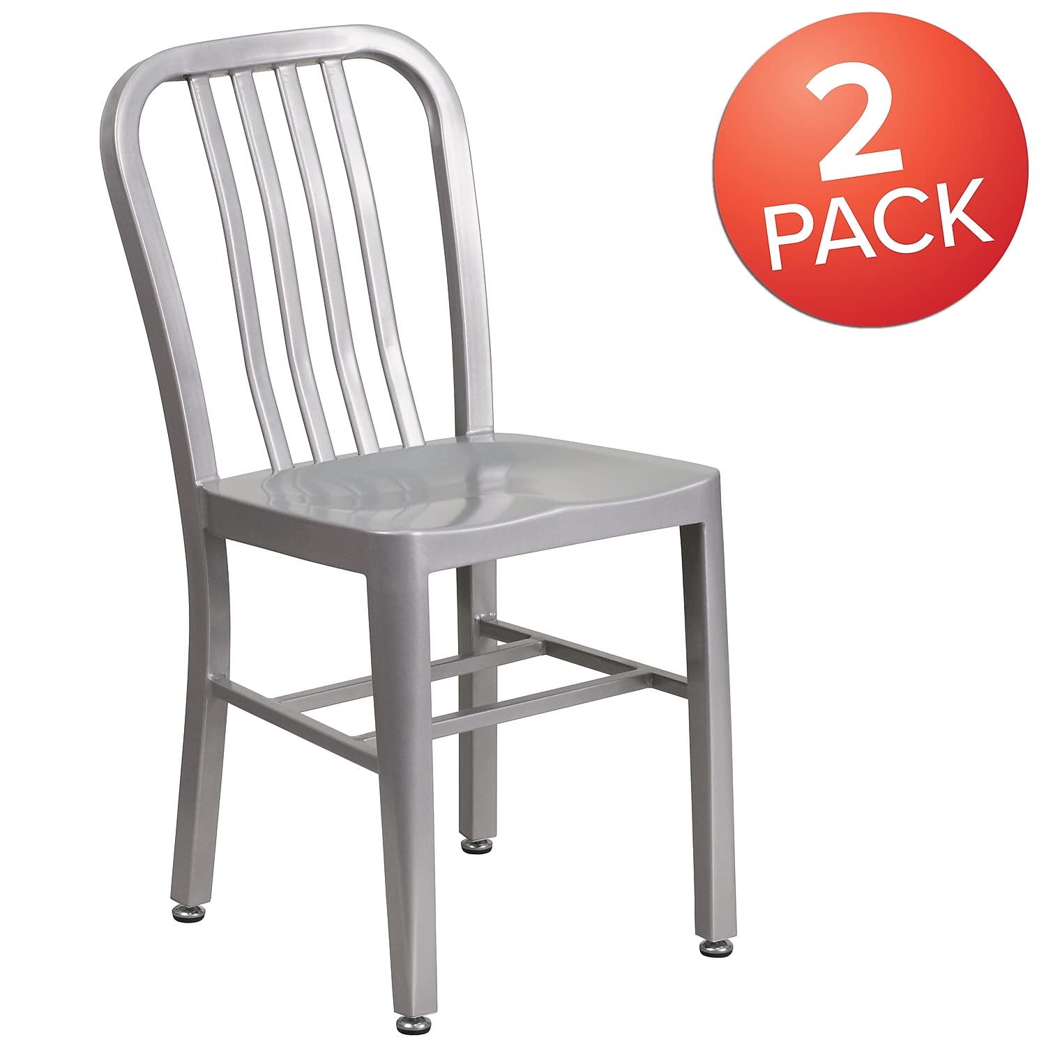 TEISURE Modern Metal Dining Chairs, Commercial-Grade Galvanized Steel Restaurant Chairs, Set of 2, Silver