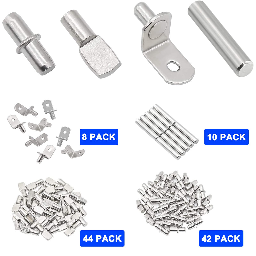 ADRERIC 104Pcs Shelf Pins Kit,4 Styles Nickel Plated Shelf Support Pegs,Bookshelf Pegs for Shelves