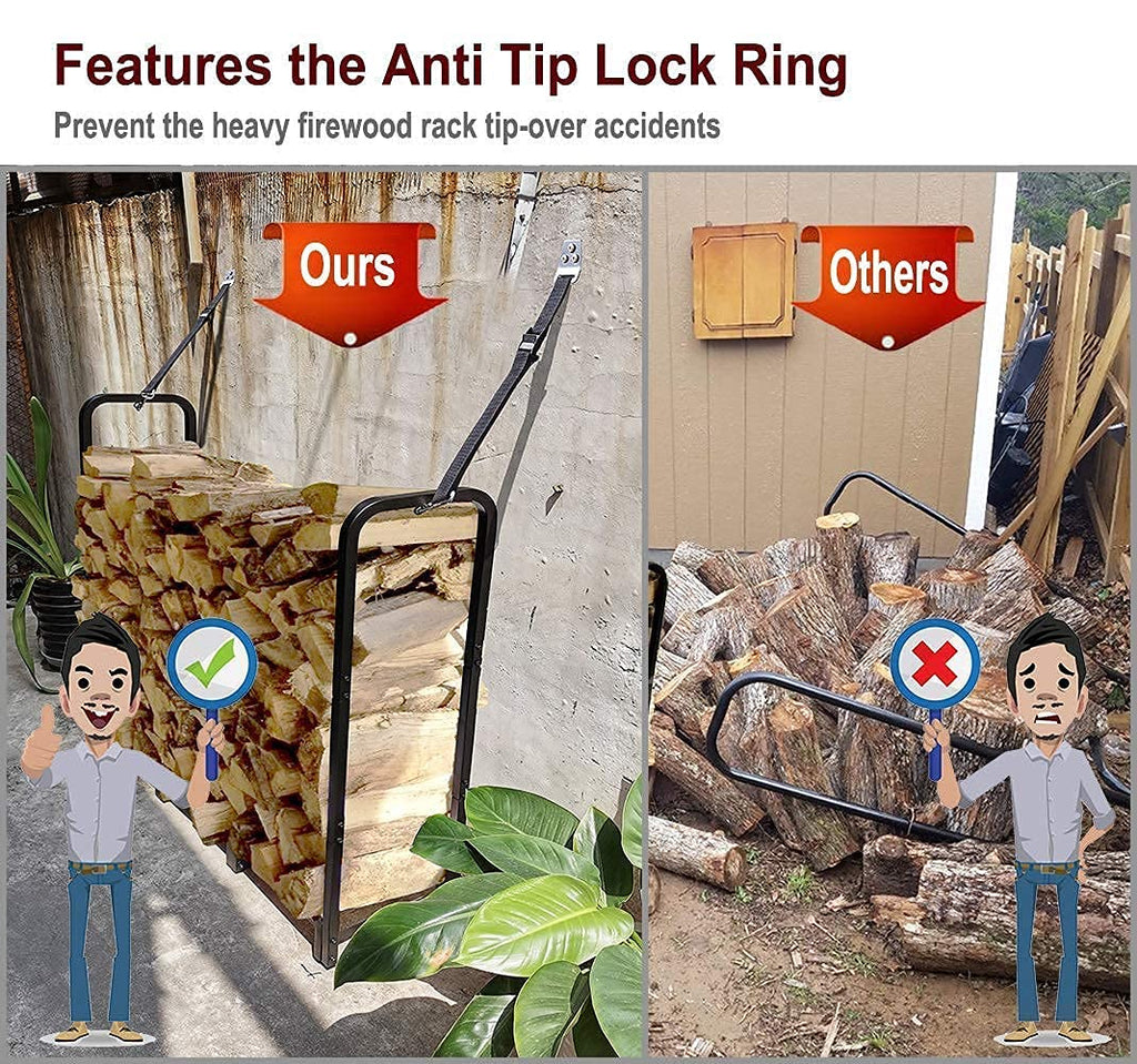 TEISURE Firewood Rack Stand 4ft Heavy Duty Logs Holder for Outdoor Indoor Fireplace Metal Wood Pile Storage Stacker Organizer