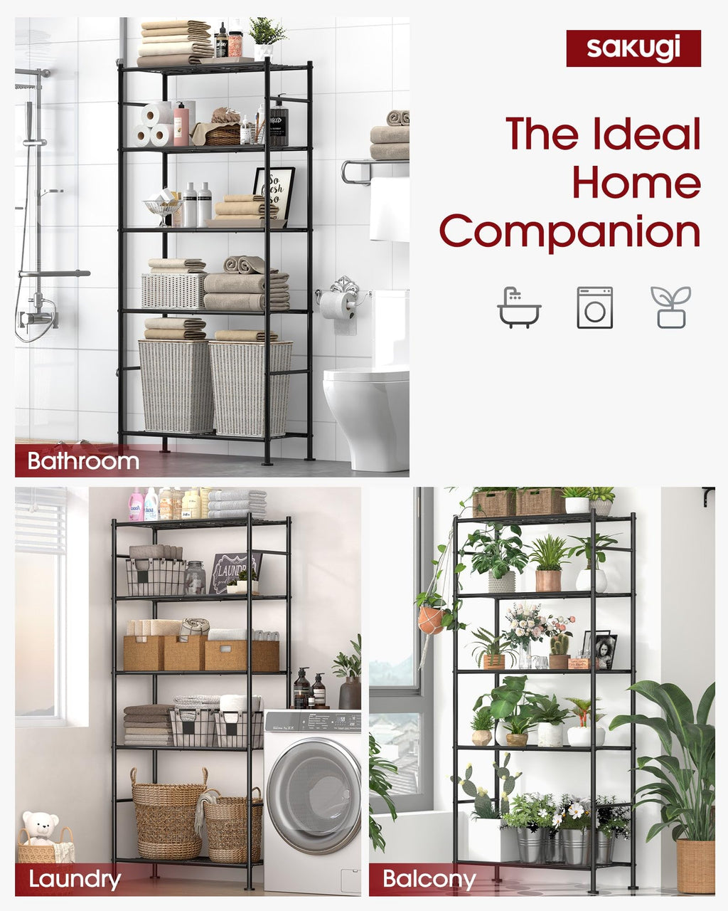 ADRERIC Storage Shelves - 5 Tier Shelf Organizer, Heavy Duty Garage Shelving Unit with Leveling Feet