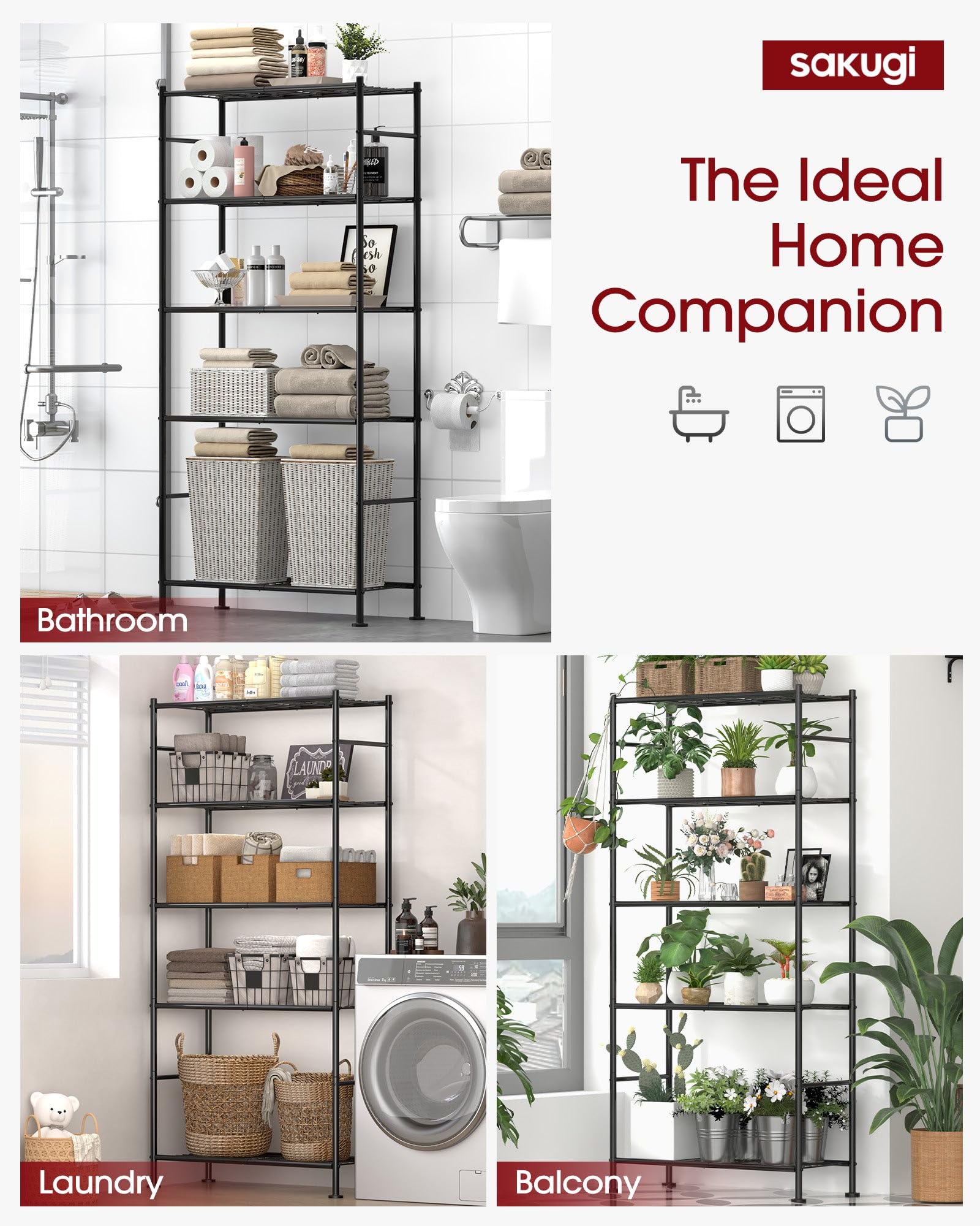 ADRERIC Storage Shelves - 5 Tier Shelf Organizer, Heavy Duty Garage Shelving Unit with Leveling Feet