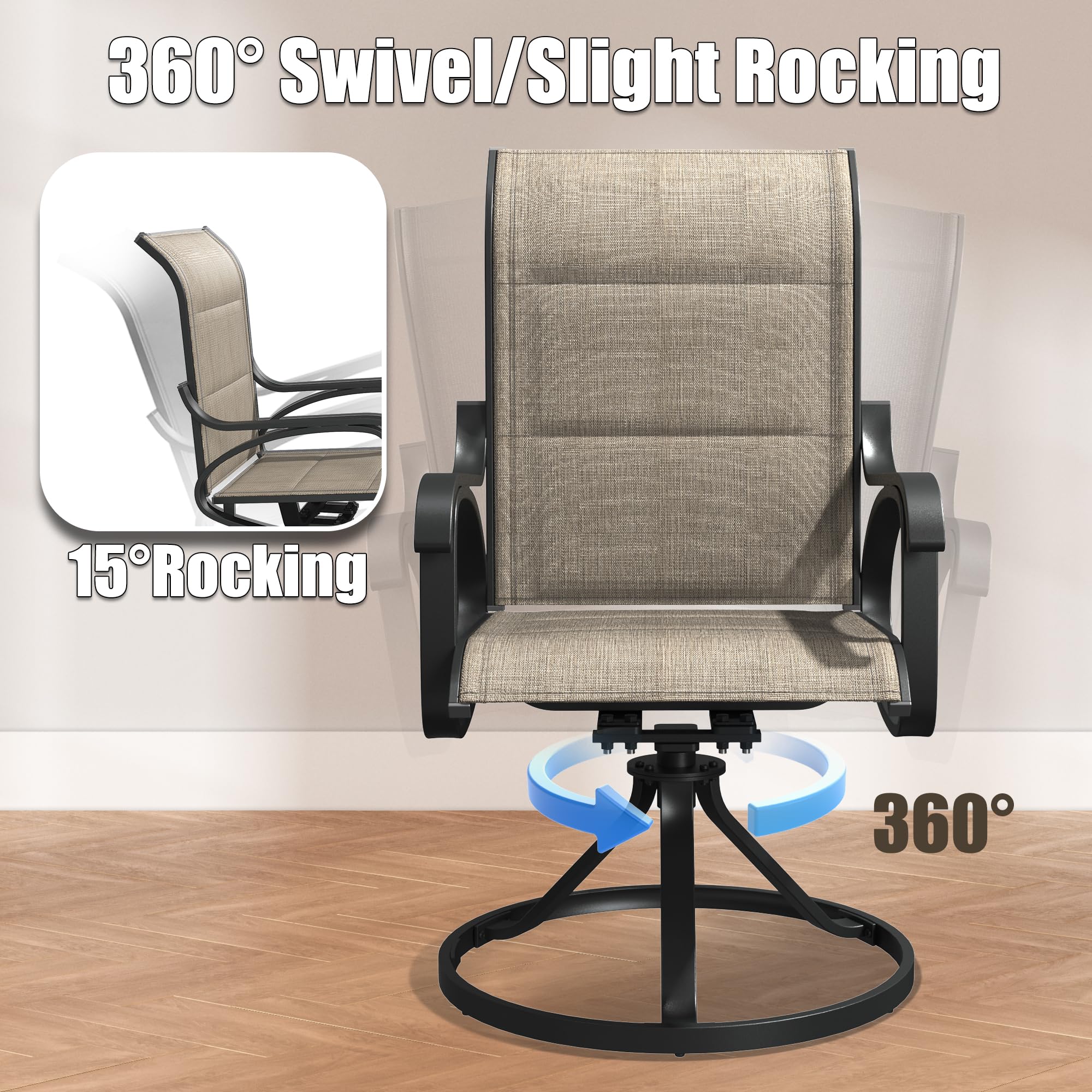 2pk Patio Swivel Padded Sling Chairs