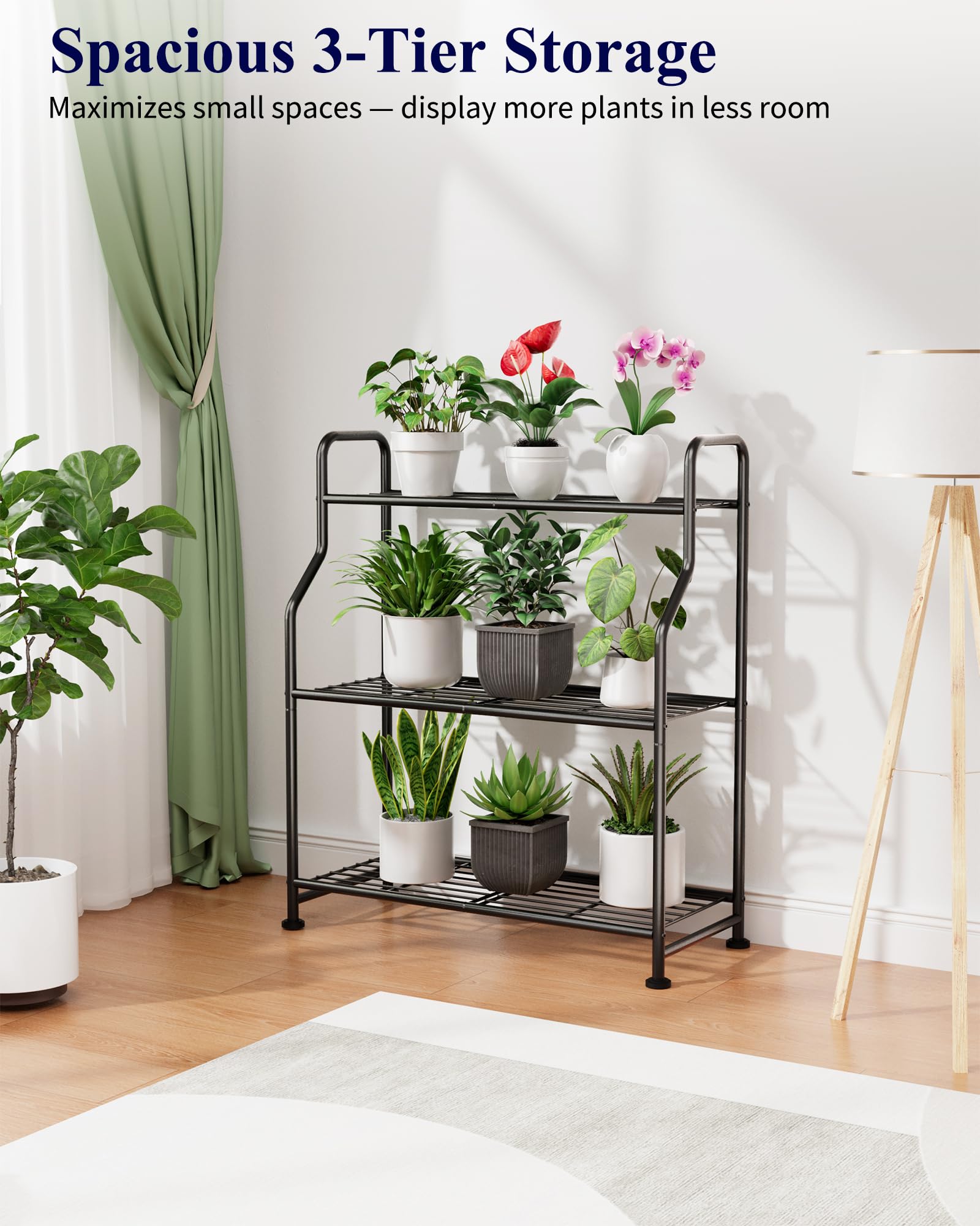 ADRERIC Plant Stand Indoor & Outdoor - 3-Tier Metal Plant Shelf with Adjustable Leveling Feet