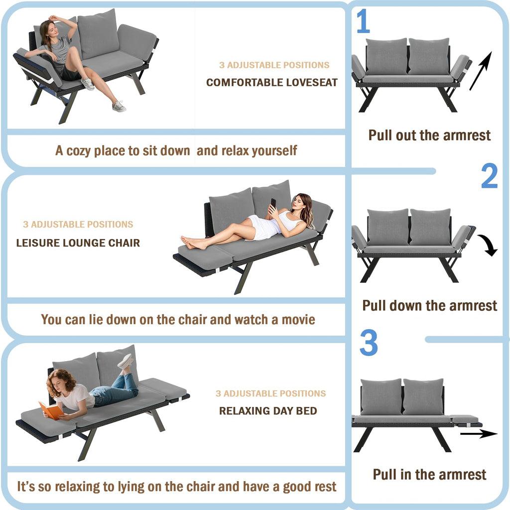 2 Person Patio Wicker Sofa & Lounger V25PF023