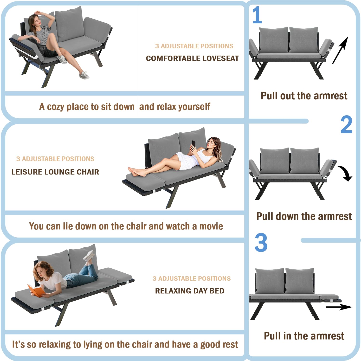 2 Person Patio Wicker Sofa & Lounger V25PF023