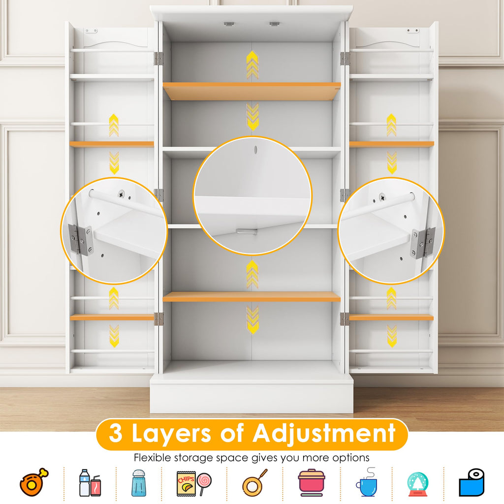 ADRERIC 47” Pantry Cabinet, Kitchen Pantry Storage Cabinet with Doors and Adjustable Shelves