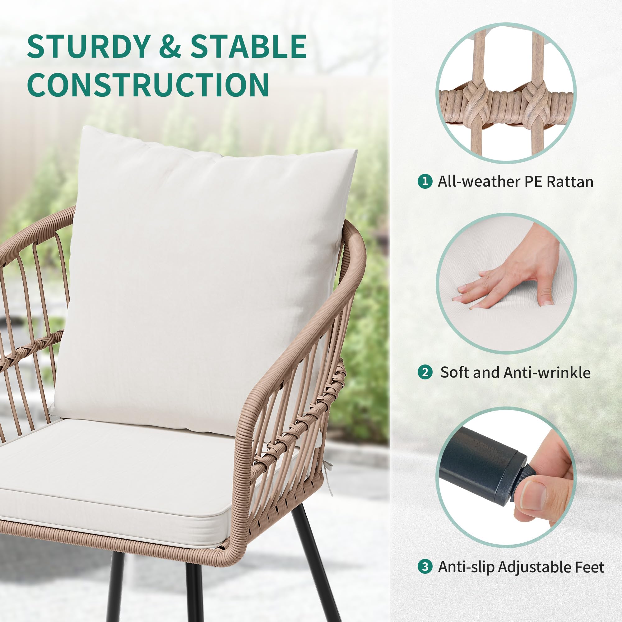 3pcs Patio Wicker Conversation Sets