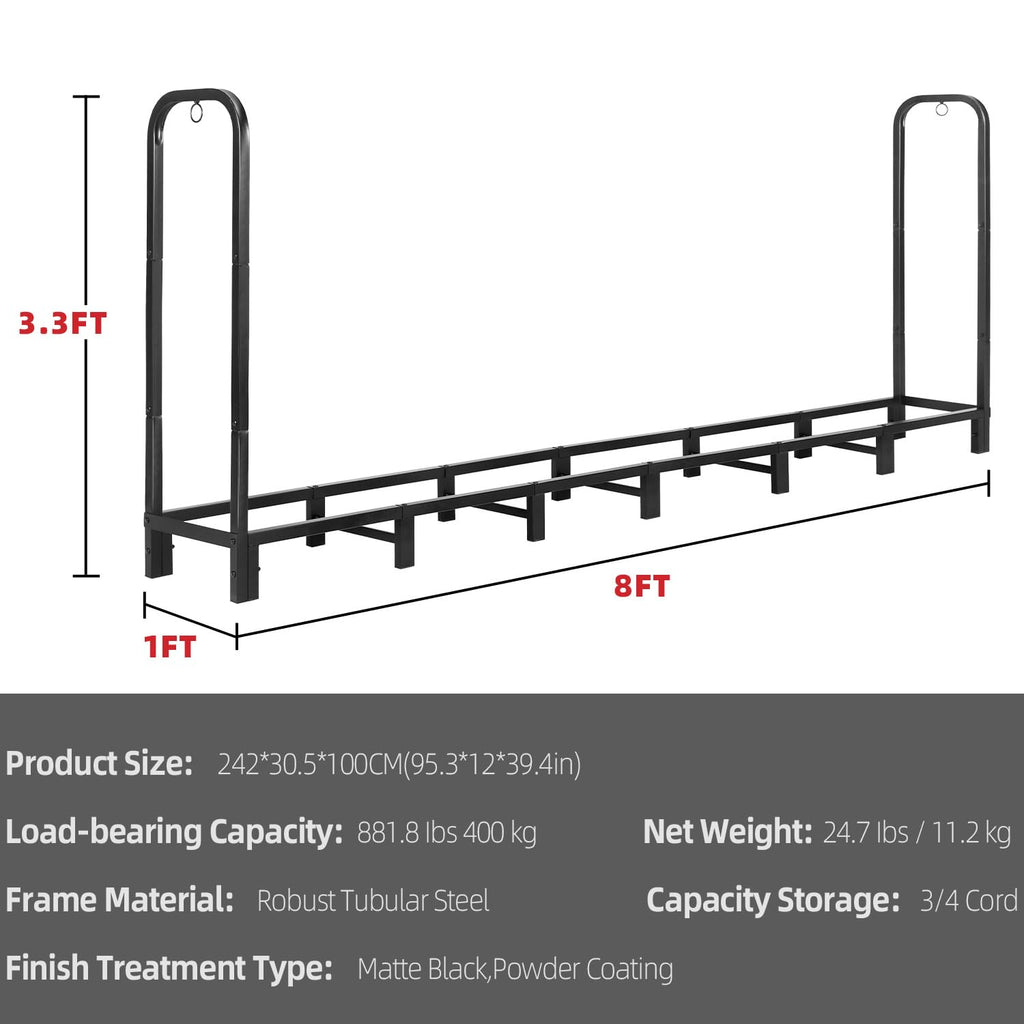 ADRERIC 8FT Firewood Rack Outdoor, Heavy Duty Adjustable Firewood log Storage & Holder