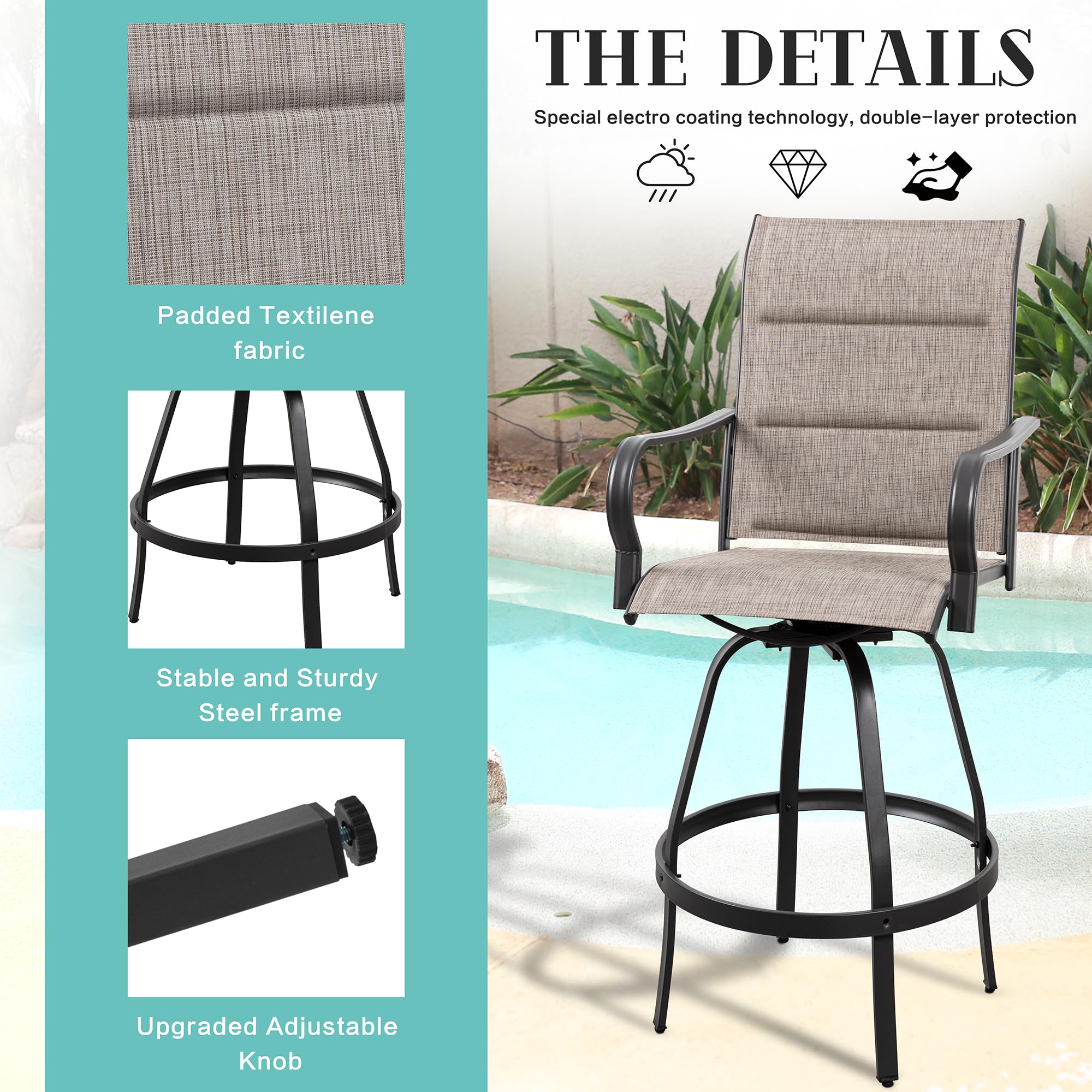 2pcs Patio Padded Bar Swival Chairs