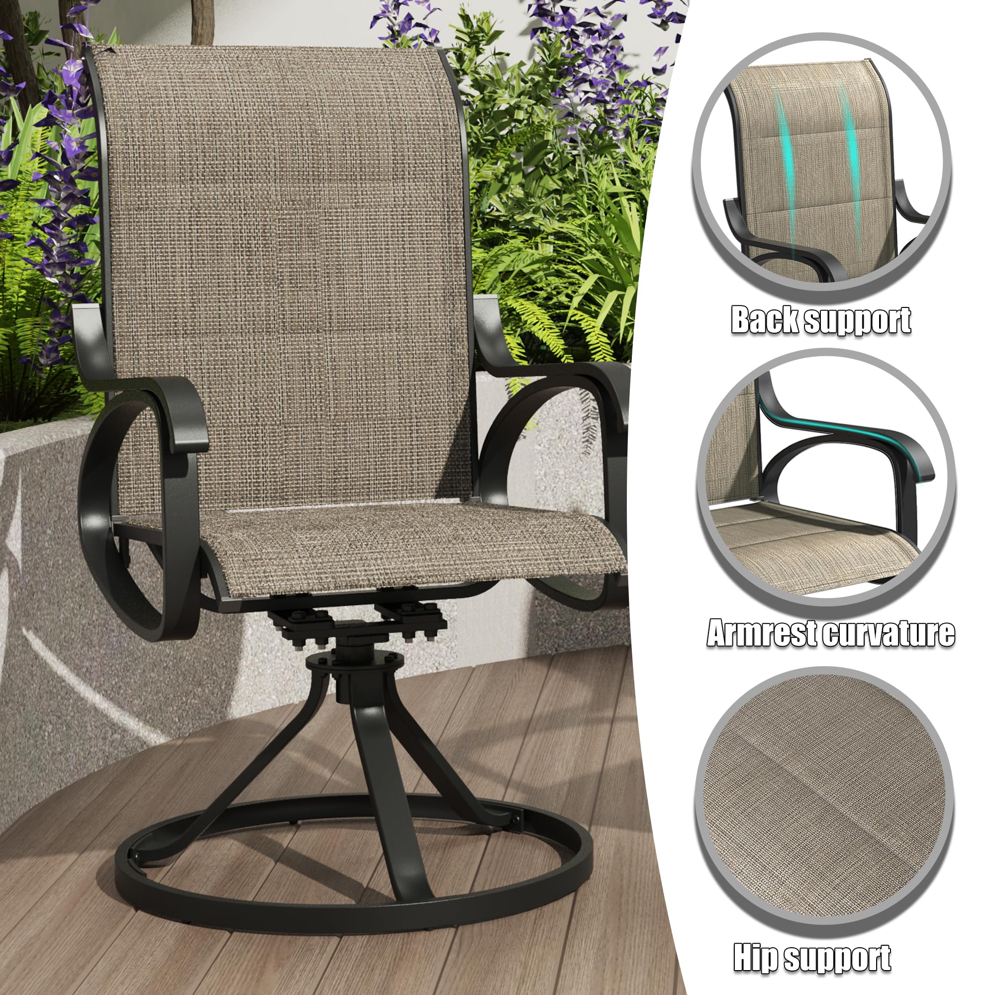 2pk Patio Swivel Padded Sling Chairs