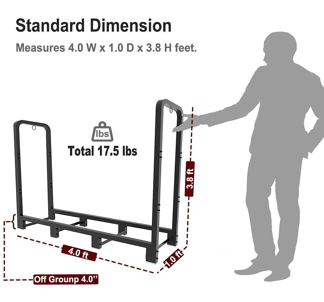 TEISURE Firewood Rack Stand 4ft Heavy Duty Logs Holder for Outdoor Indoor Fireplace Metal Wood Pile Storage Stacker Organizer