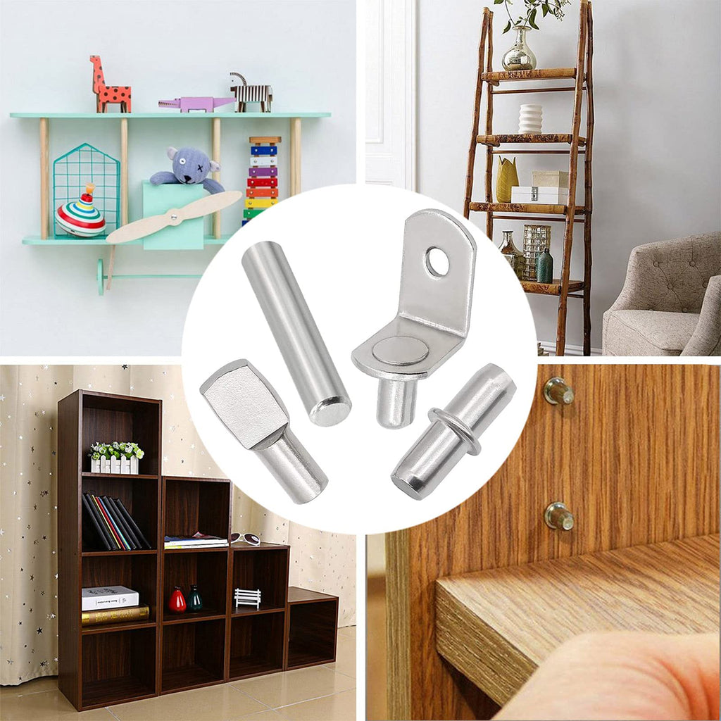 ADRERIC 104Pcs Shelf Pins Kit,4 Styles Nickel Plated Shelf Support Pegs,Bookshelf Pegs for Shelves