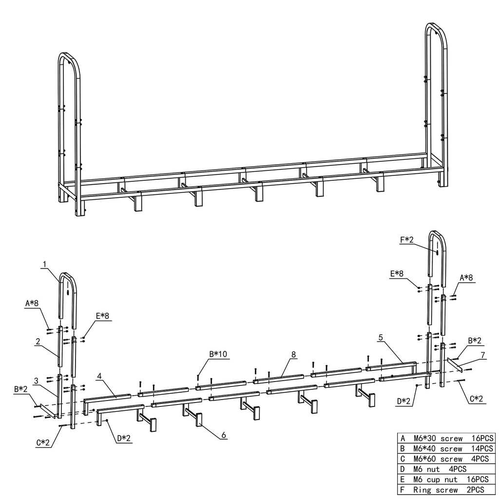 ADRERIC 8FT Firewood Rack Outdoor, Heavy Duty Adjustable Firewood log Storage & Holder
