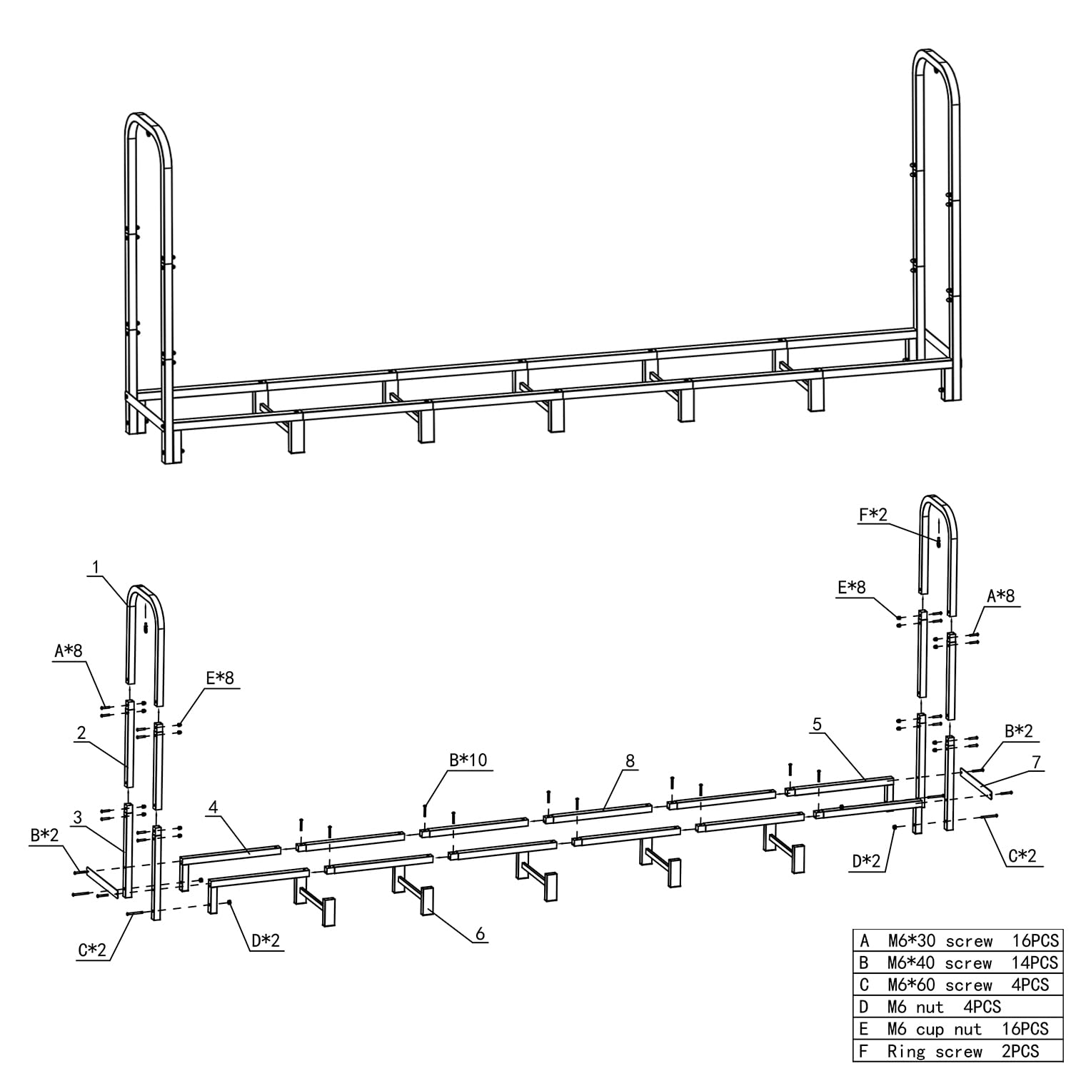 ADRERIC 8FT Firewood Rack Outdoor, Heavy Duty Adjustable Firewood log Storage & Holder