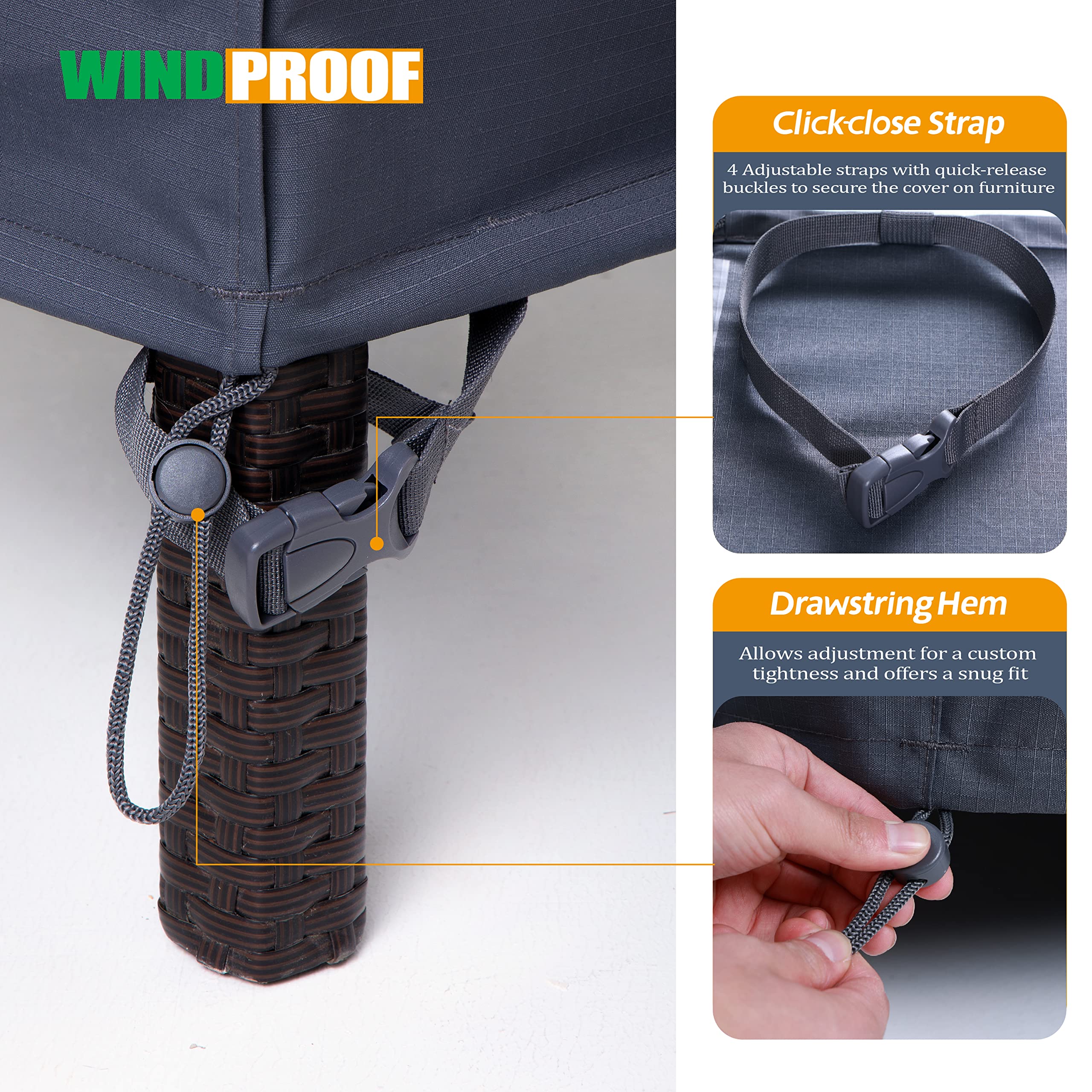 ADRERIC Outdoors Heavy Duty Waterproof Anti-UV Rip-stop Fabric Extra Large Patio Furniture Covers