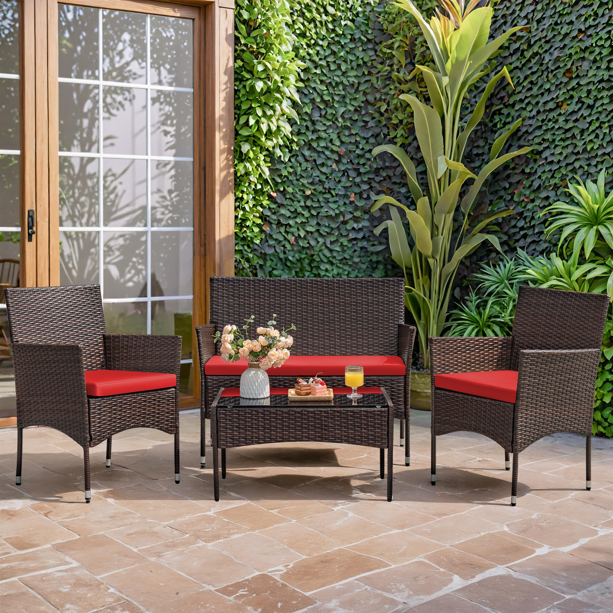 4pcs Patio Conversation Sofa Set