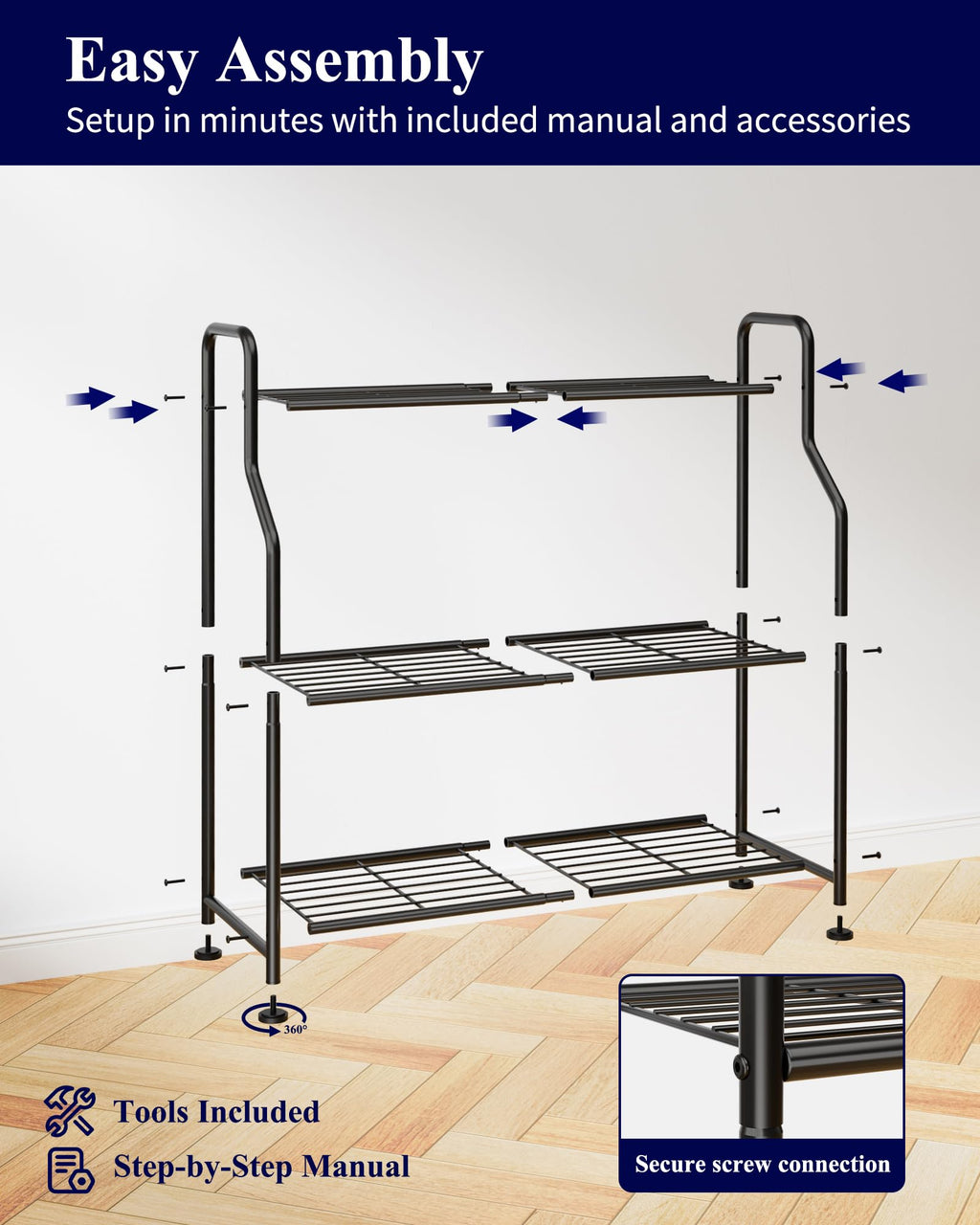 ADRERIC Plant Stand Indoor & Outdoor - 3-Tier Metal Plant Shelf with Adjustable Leveling Feet