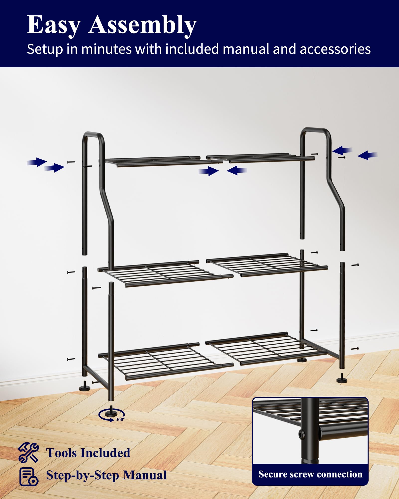 ADRERIC Plant Stand Indoor & Outdoor - 3-Tier Metal Plant Shelf with Adjustable Leveling Feet