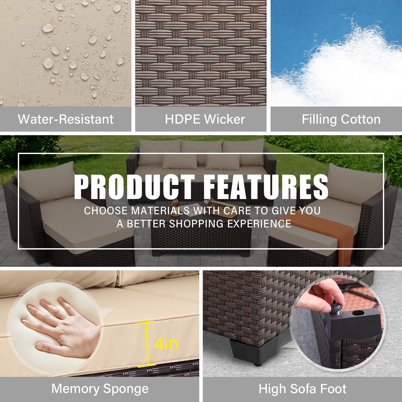 6PCS Patio Conversation Sofa Set