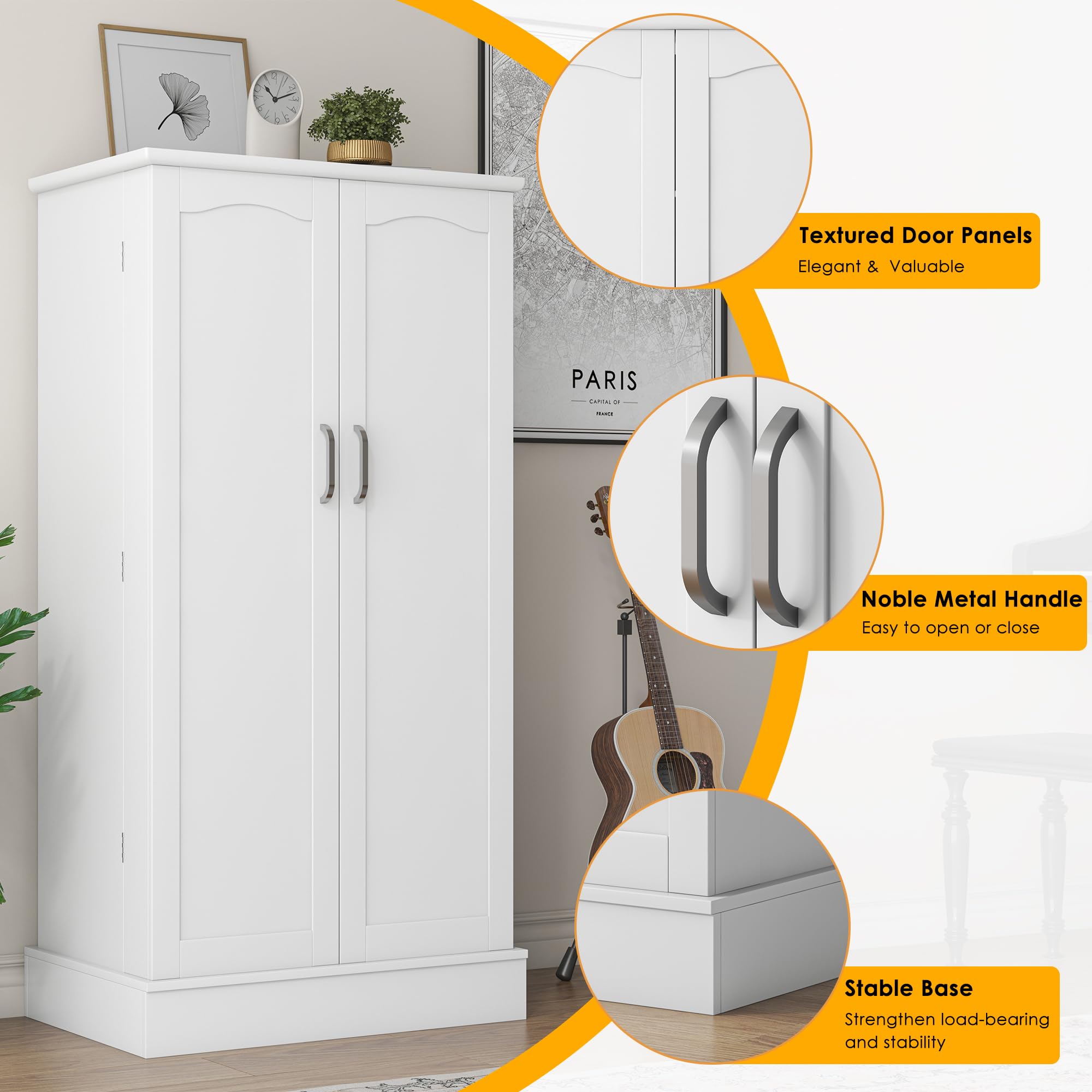 ADRERIC 47” Pantry Cabinet, Kitchen Pantry Storage Cabinet with Doors and Adjustable Shelves