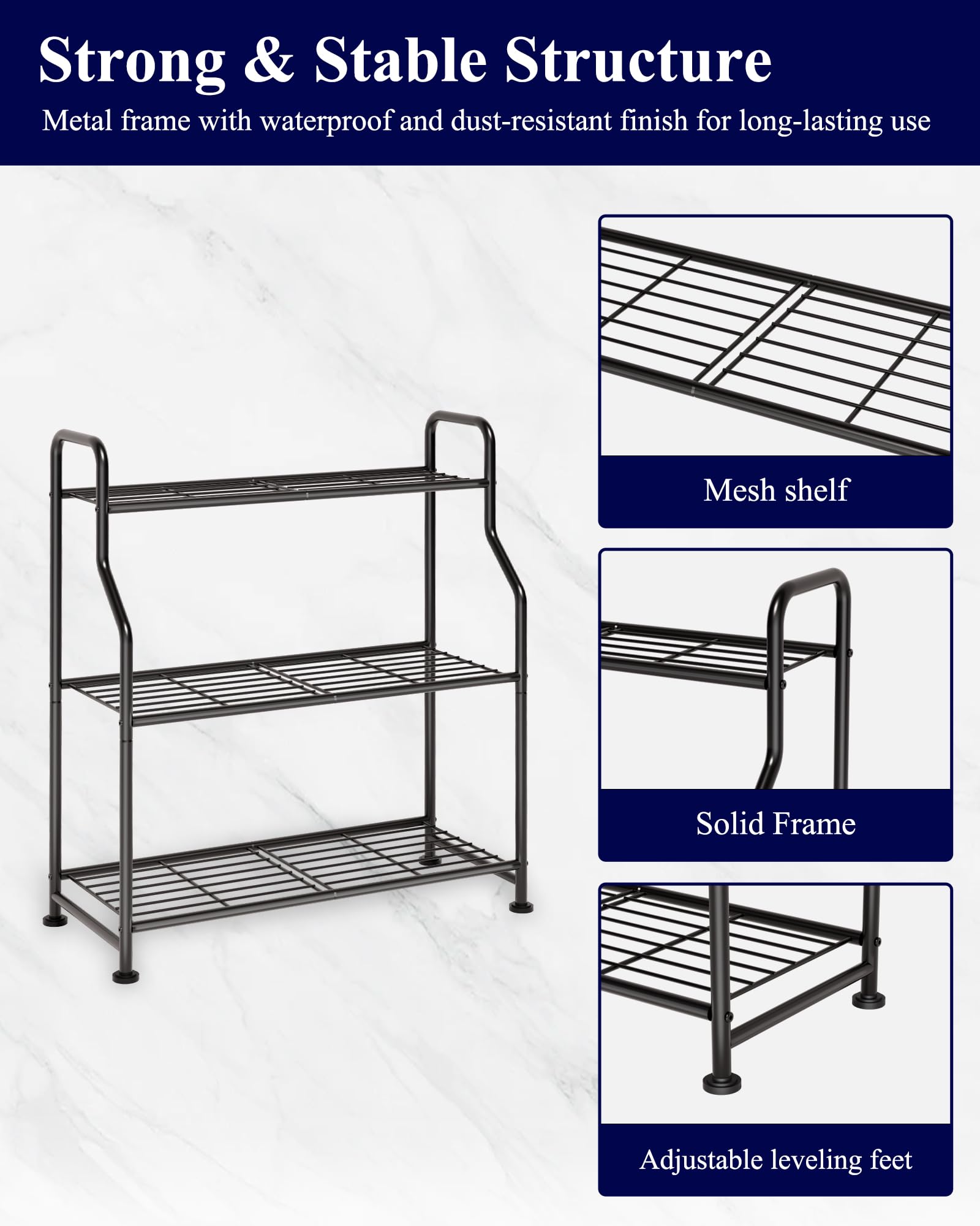 ADRERIC Plant Stand Indoor & Outdoor - 3-Tier Metal Plant Shelf with Adjustable Leveling Feet