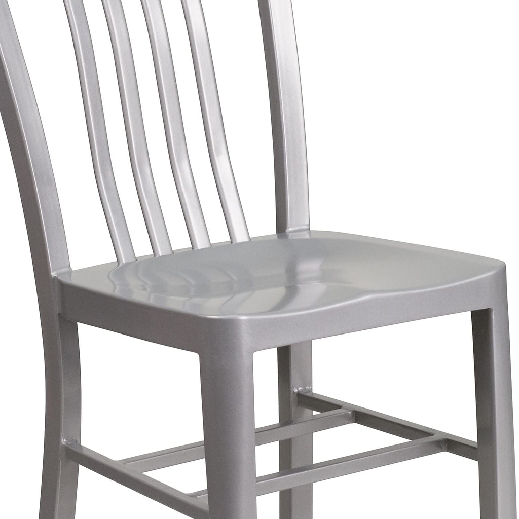 TEISURE Modern Metal Dining Chairs, Commercial-Grade Galvanized Steel Restaurant Chairs, Set of 2, Silver