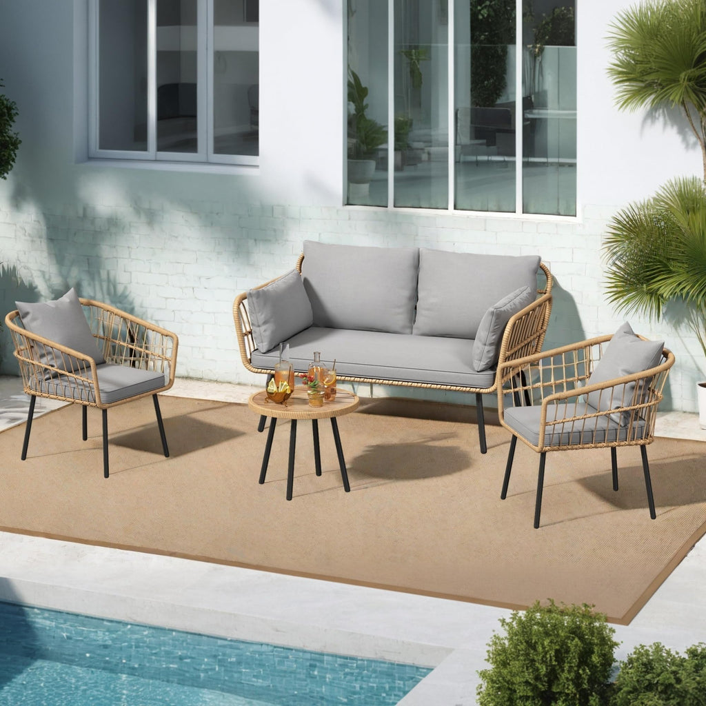 4pcs Patio Wicker Conversation Sets