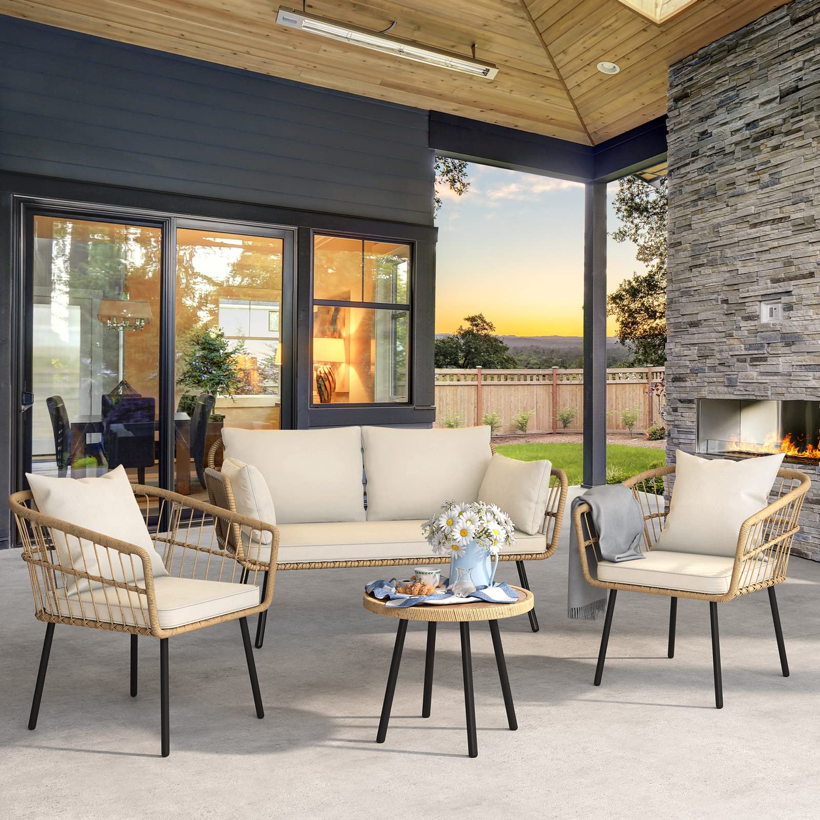 3pcs Patio Wicker Conversation Sets