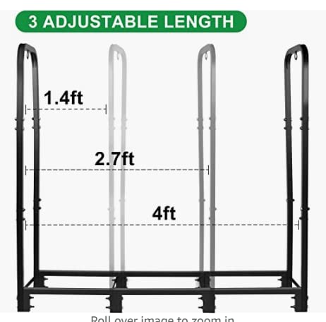 TEISURE Firewood Rack Stand 4ft Heavy Duty Logs Holder for Outdoor Indoor Fireplace Metal Wood Pile Storage Stacker Organizer