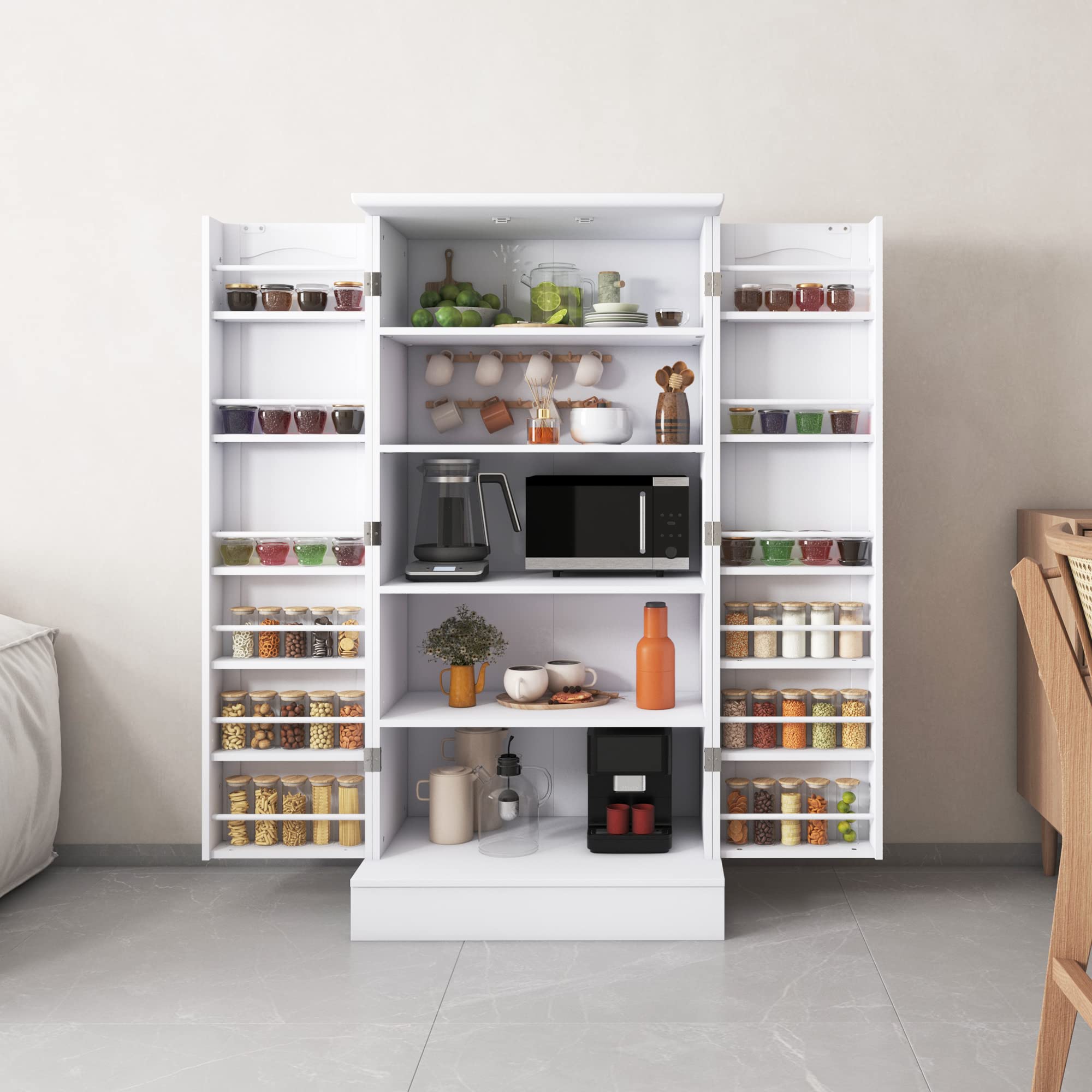 ADRERIC 47” Pantry Cabinet, Kitchen Pantry Storage Cabinet with Doors and Adjustable Shelves