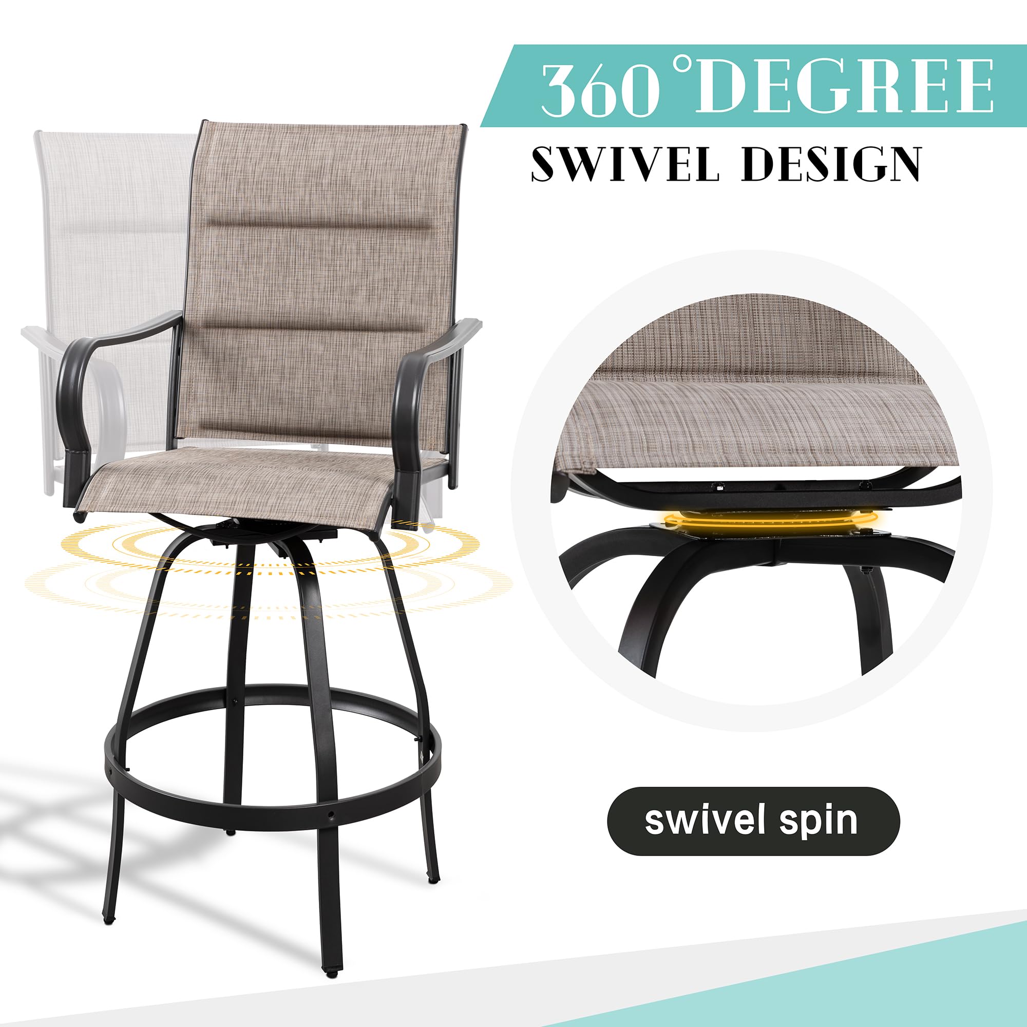 2pcs Patio Padded Bar Swival Chairs