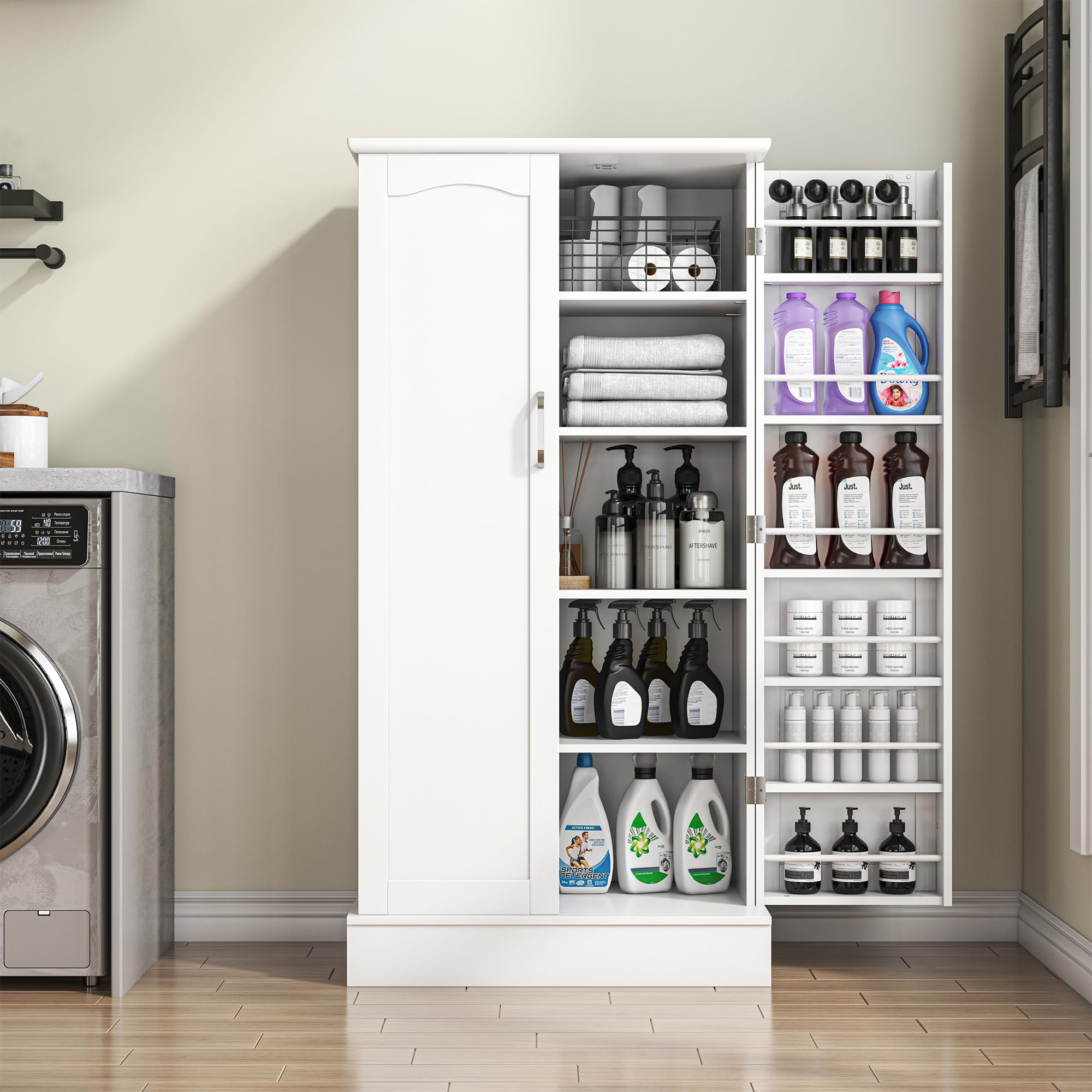 ADRERIC 47” Pantry Cabinet, Kitchen Pantry Storage Cabinet with Doors and Adjustable Shelves