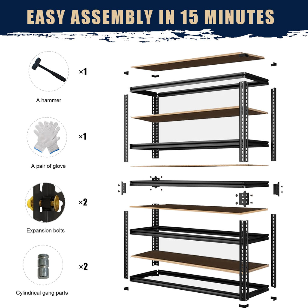 TEISURE Storage Rack,2400 LBS Garage Shelving Units,16" x 35.5'' x 72'' Storage Shelves Heavy Duty