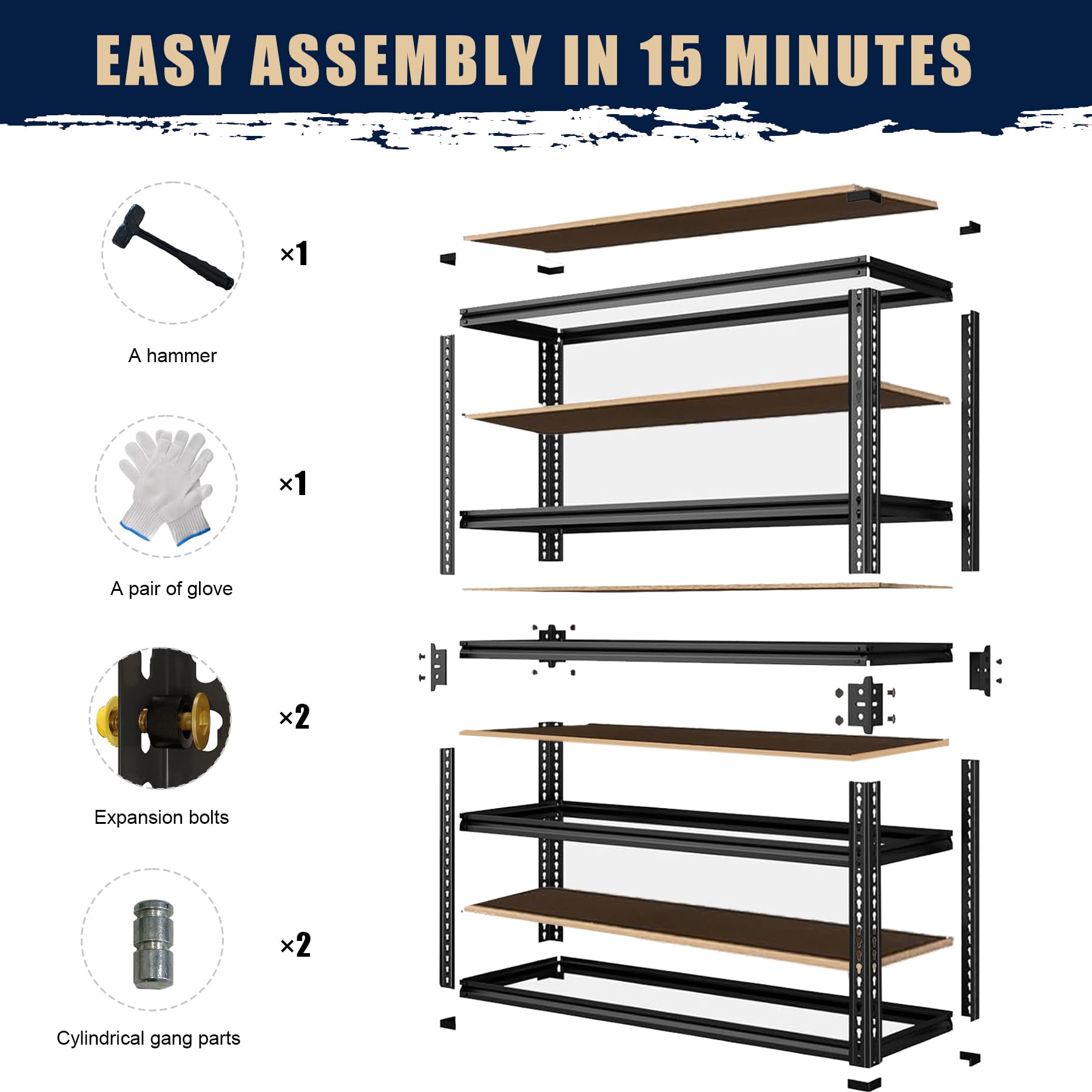 TEISURE Storage Rack,2400 LBS Garage Shelving Units,16" x 35.5'' x 72'' Storage Shelves Heavy Duty