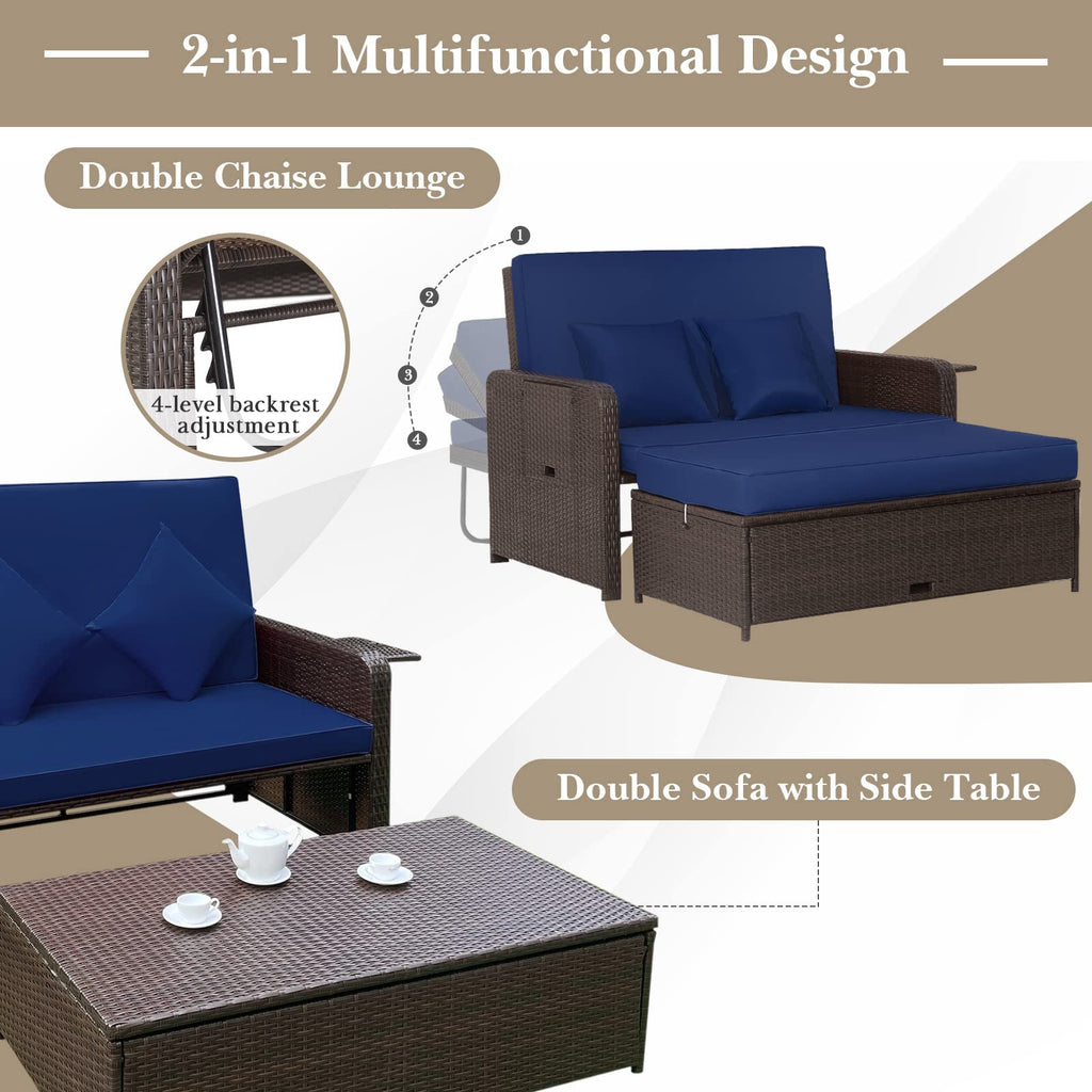 2 Person Patio Wicker Sofa & Lounger V25PF022