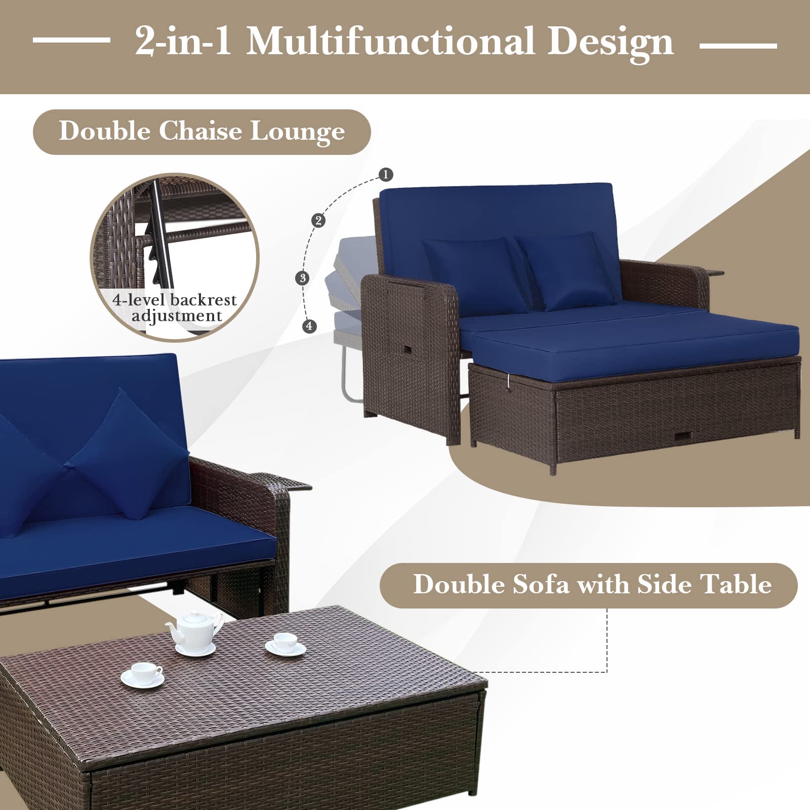 2 Person Patio Wicker Sofa & Lounger V25PF022