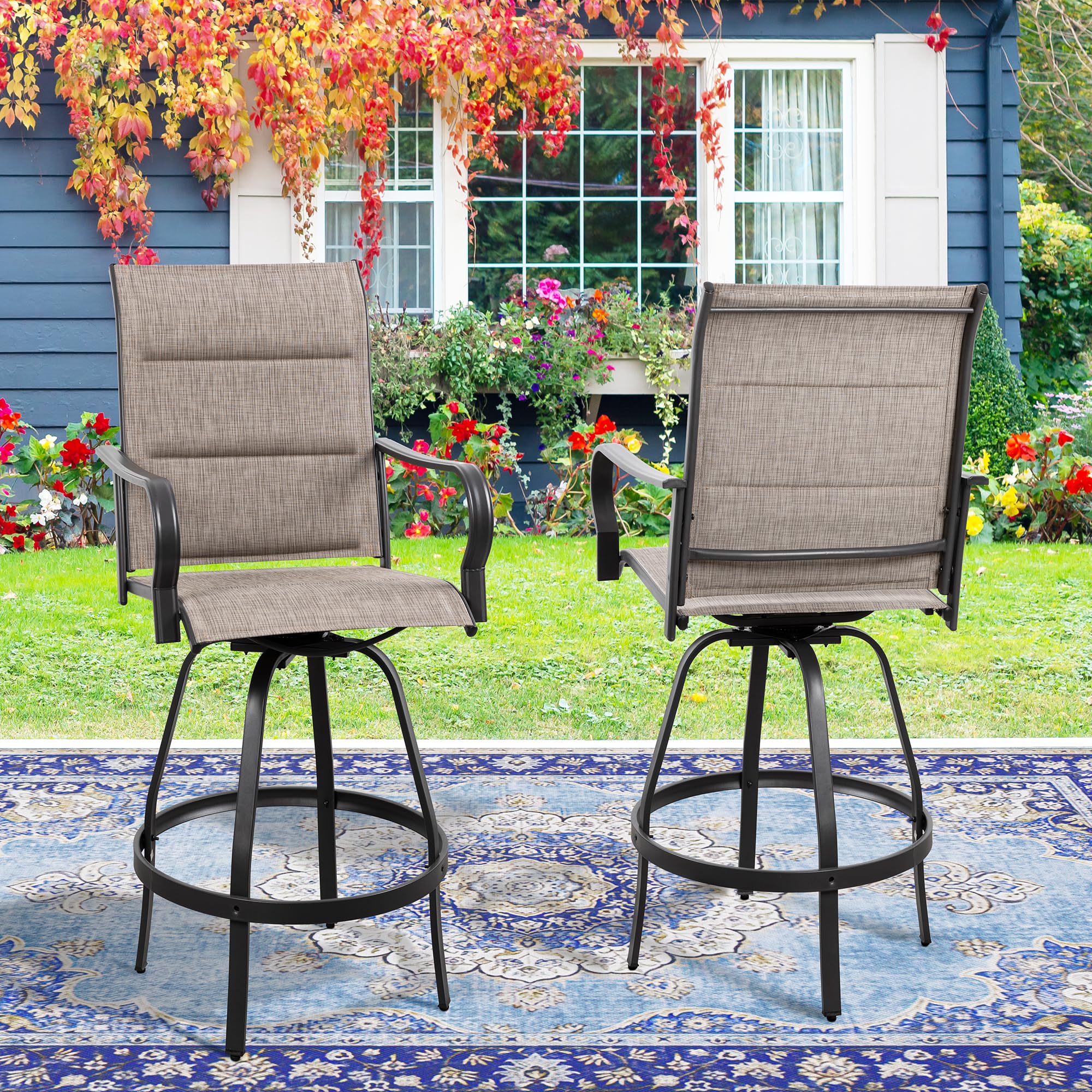 2pcs Patio Padded Bar Swival Chairs