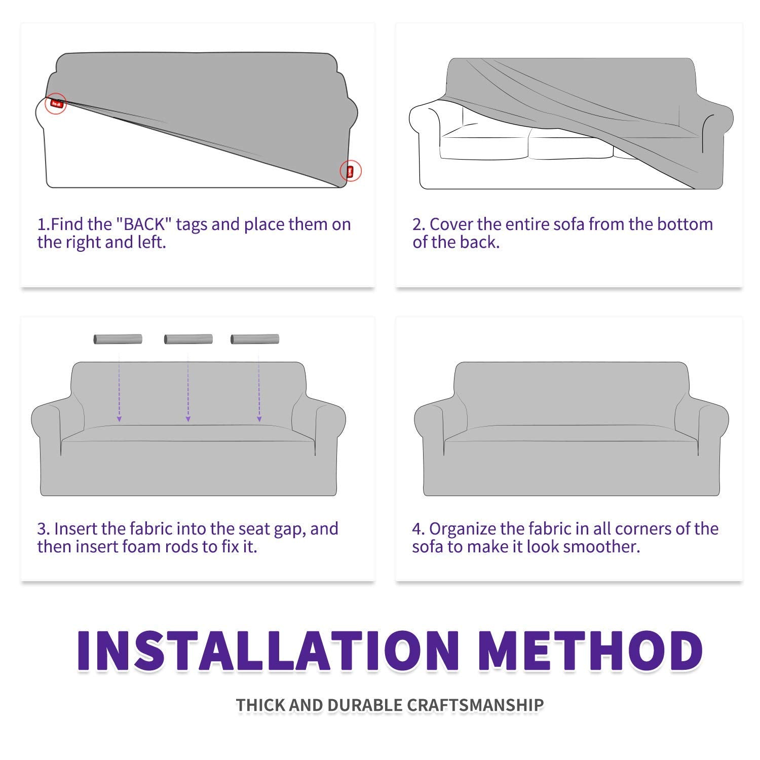 TEISURE Super Stretch Couch Cover (72"-92") Universal Sofa Covers with Elastic Bottom, Dog Cat Pets Friendly Washable Furniture Protector Fitted Sofa Slipcovers Stay in Place (Dark Grey, Sofa)